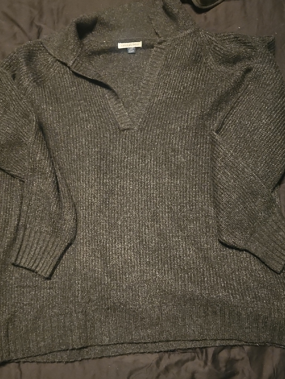 Heathered Charcoal Ribbed V-Neck Oversized American Eagle Sweater